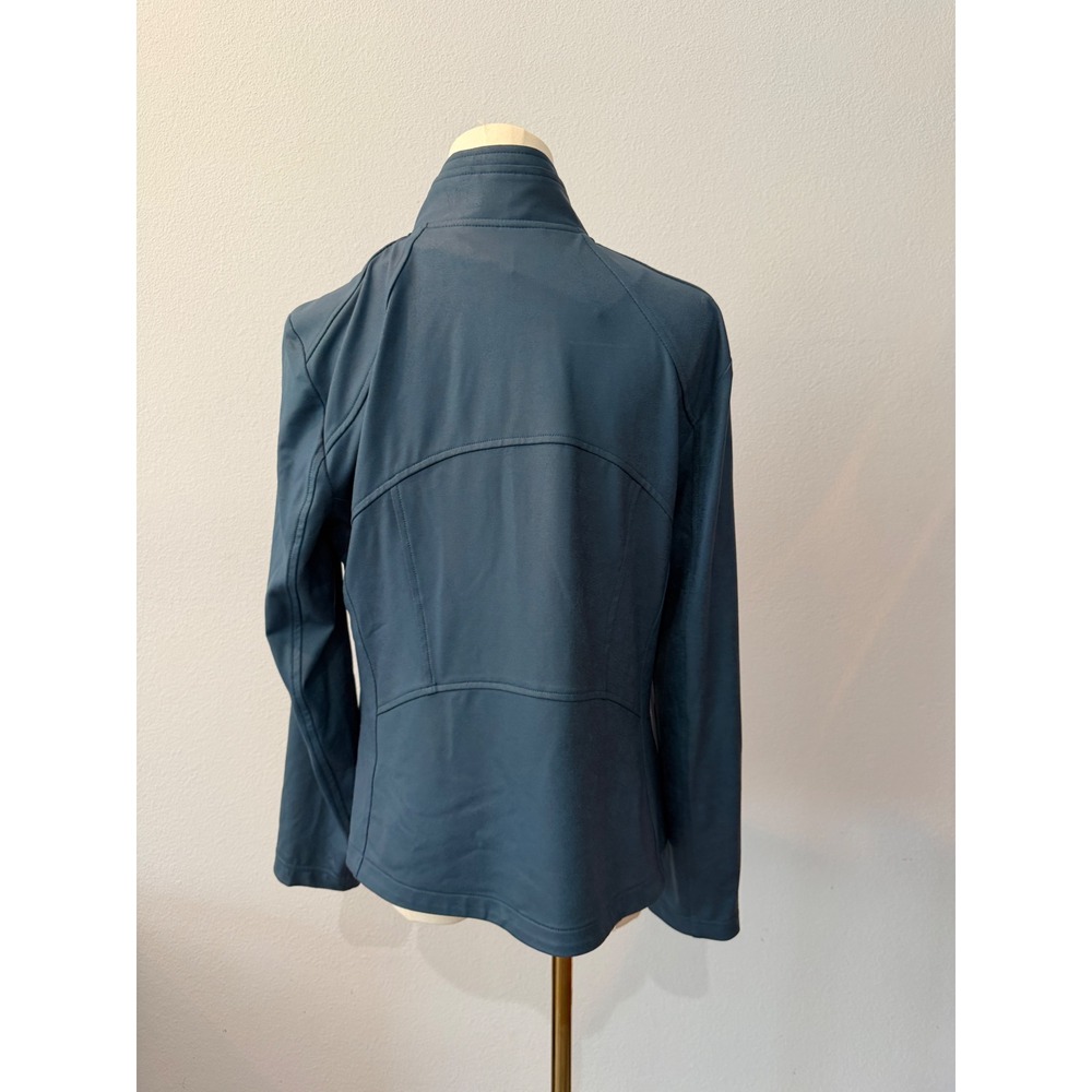 Clara Sun Woo Womens Asymmetric Zip Moto Liquid Leather Jacket Blue Chic Size M - Picture 6 of 10